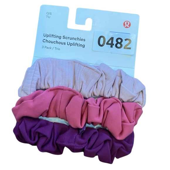NWT Lululemon uplifting scrunchies 3pk CHILLED GRAPE/RASPBERRY CREAM/PINK HAZE - Picture 1 of 5